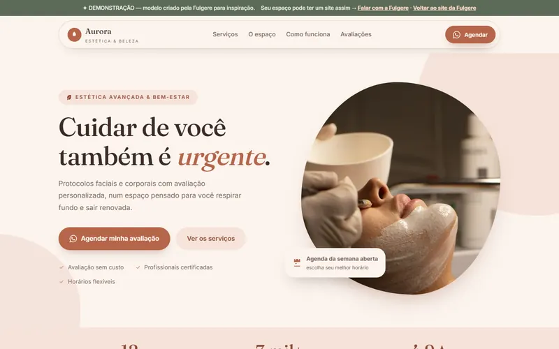Demonstração de site orgânico e acolhedor para estética