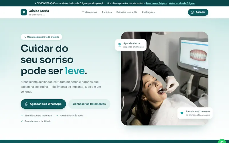 Demonstração de site clean e acolhedor para clínicas